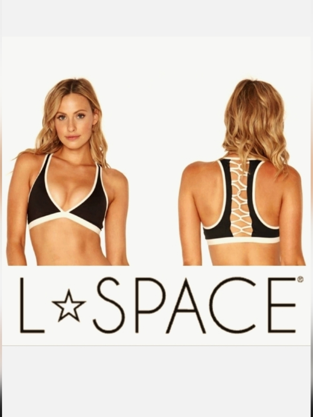 l*space Skylar Racerback Bikini Top in Black & Ivory Sz S